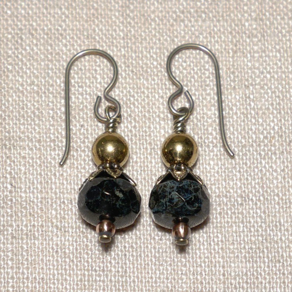 Hand Crafted Handmade Earrings Black & Bronze Czech Glass Bead Dangle Ea…